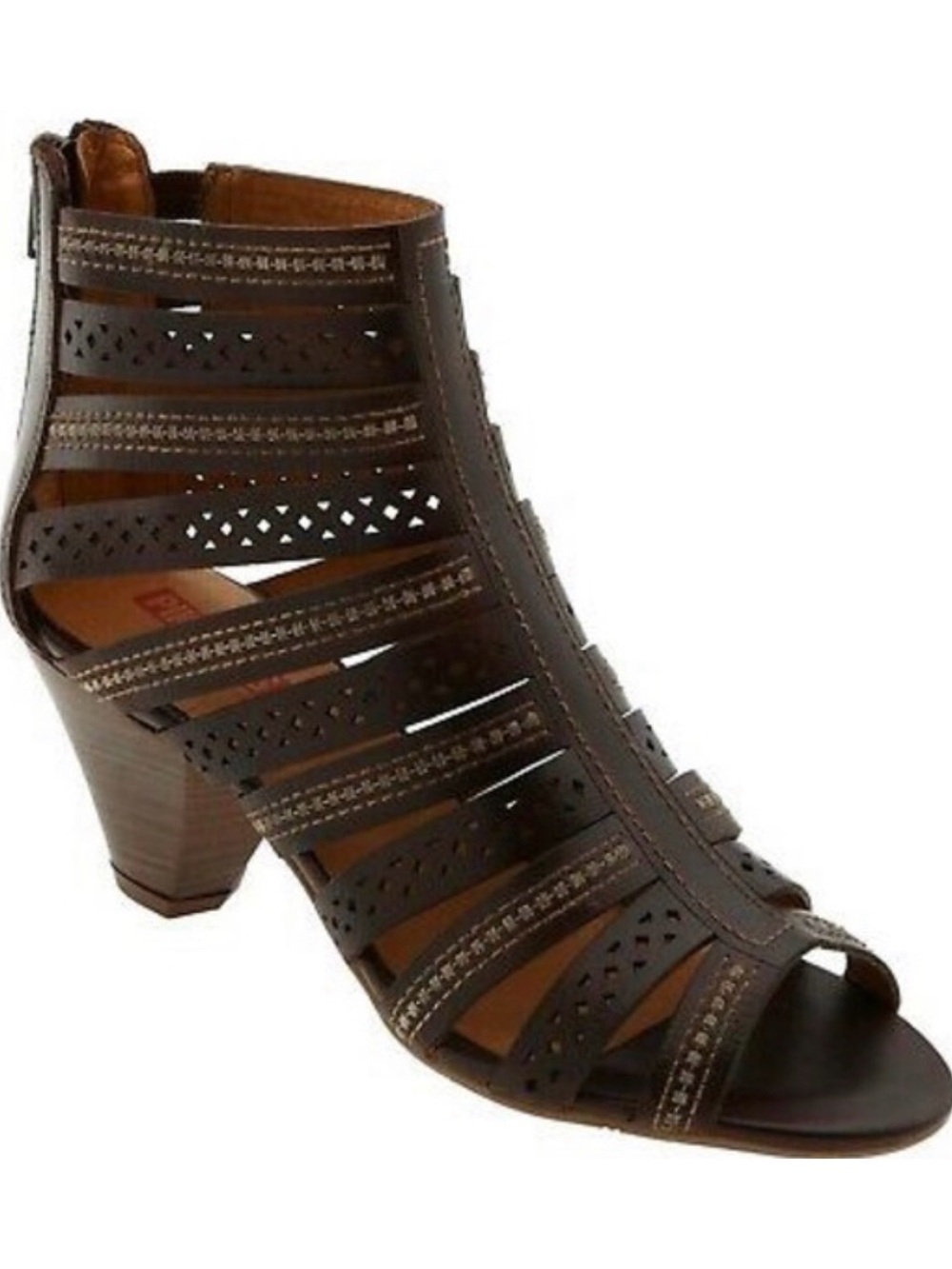 PIKOLINOS Brown Laser-Cut Strappy Peep-Toe Heels